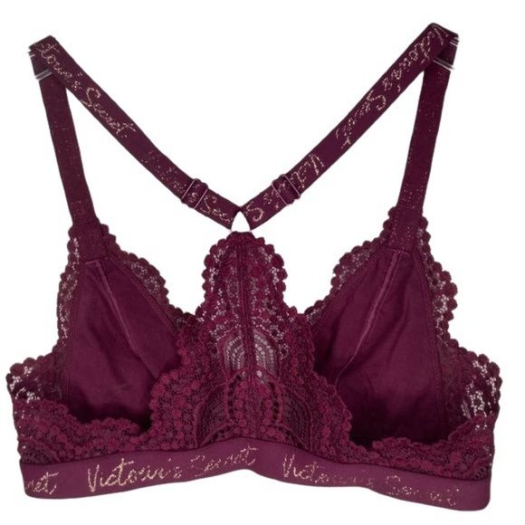 Victoria's Secret T-back Maroon Lace Bralette Size Small - Picture 2 of 12